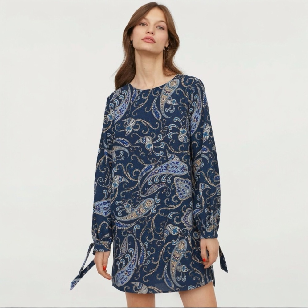 H&M Navy Blue Paisley Print Shift Tunic Dress Women’s Size 18
